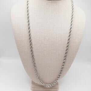 Vintage Monet Rope Chain Necklace Rhodium Plated 26 Inch Long Silver Tone